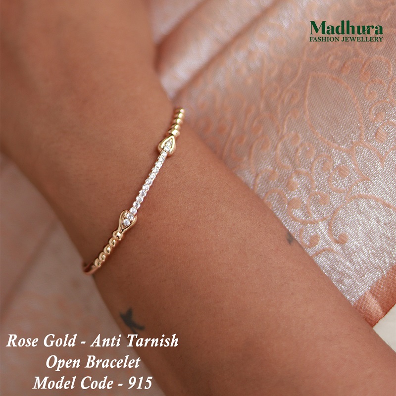 Premium Rose Gold Anti Tarnish Open Bracelet with Sparkling AD Stones